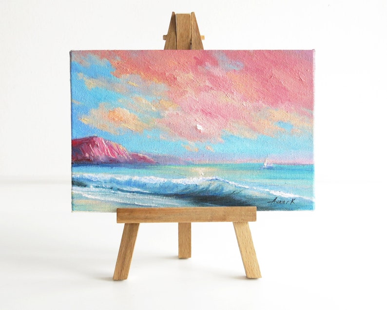 Small painting seascape, Original oil painting, Ocean beach painting zdjęcie 1