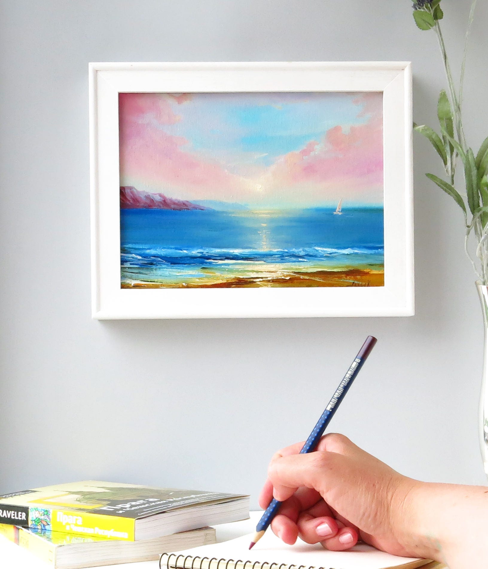 Original Ölgemälde Landschaft 7 x 9 weiß gerahmte Kunst | Etsy