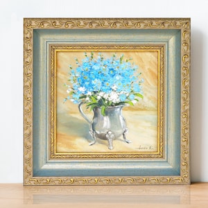 Forget me not painting, Original small oil painting, Blue flowers art, Classic floral painting framed, Forget me not wall art, Parting gifts