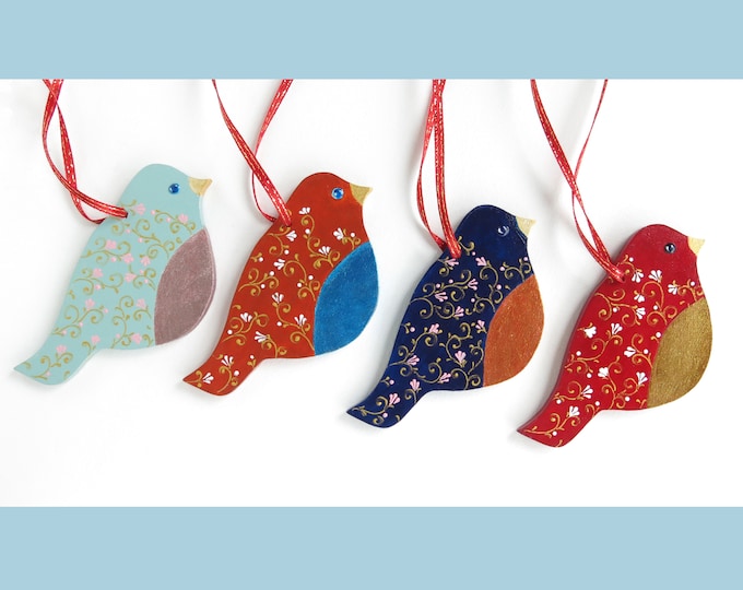 Bird ornaments, Colorful wooden birds, Hand painted ornaments, Assorted ornaments, Easter tree ornaments