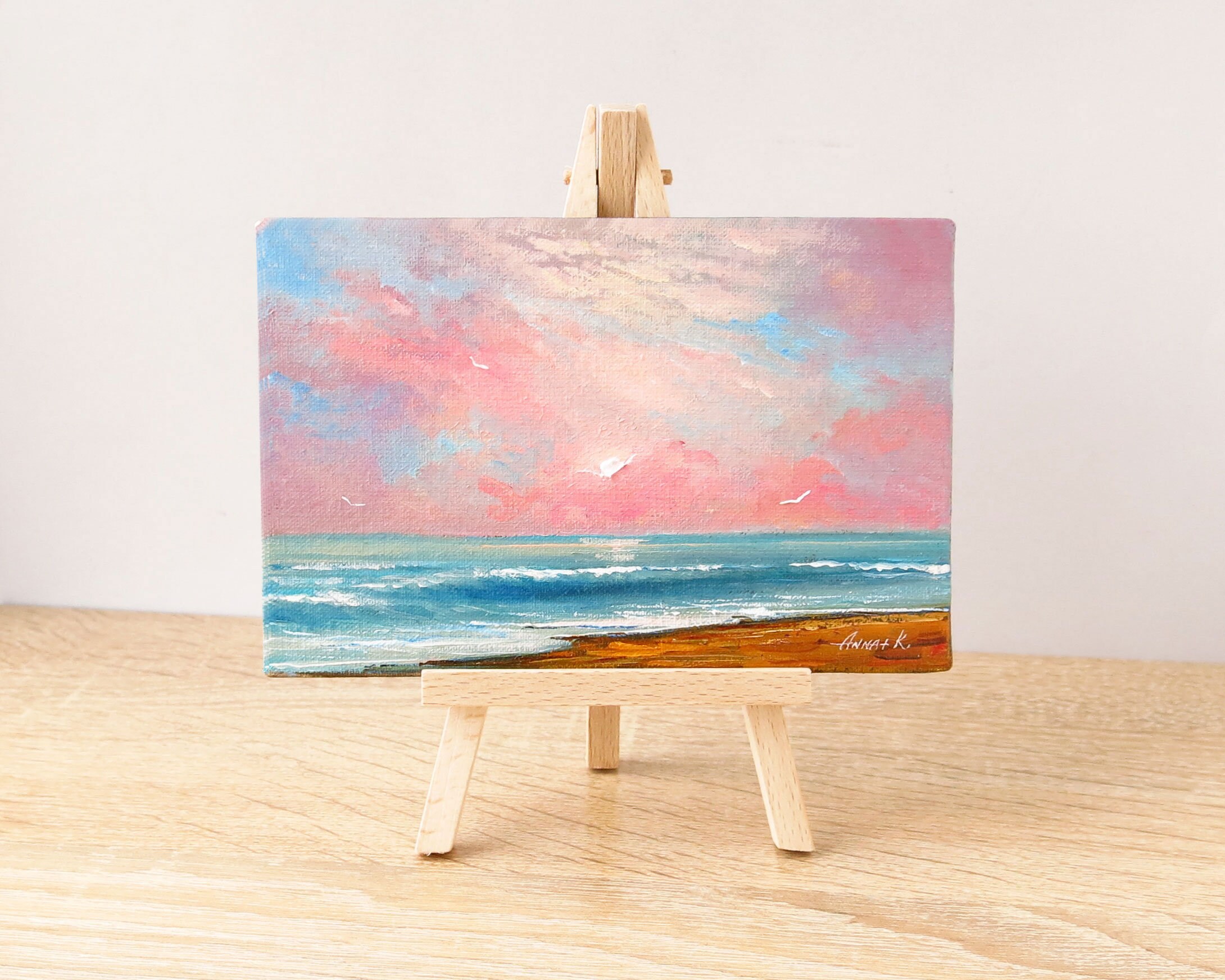 Mini Leinwand Kunst mit Staffelei Ozean Ölgemälde Ruhige Etsy