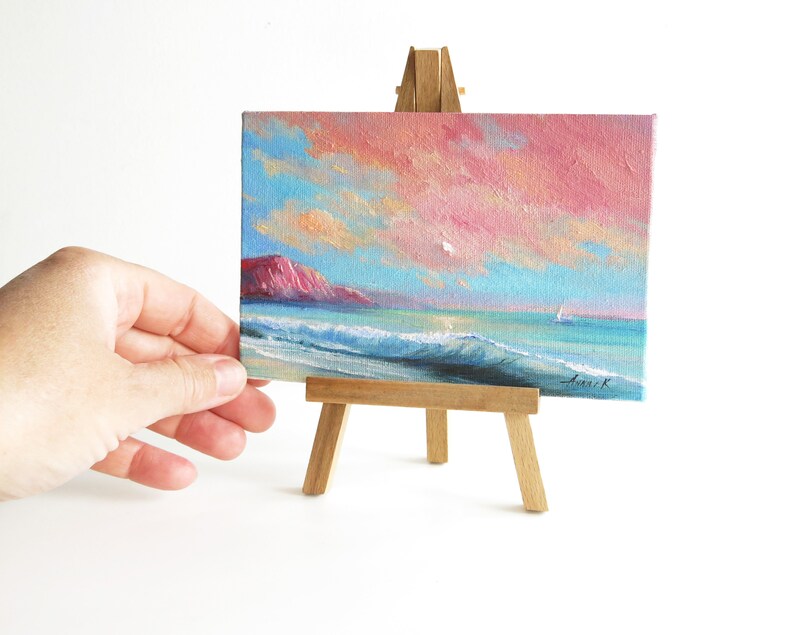 Small painting seascape, Original oil painting, Ocean beach painting zdjęcie 4