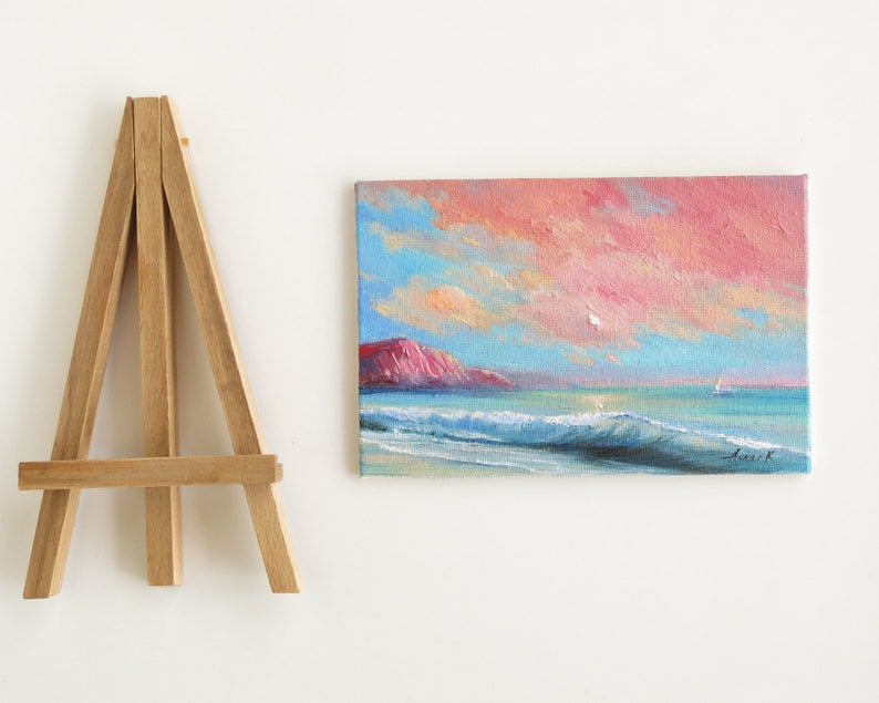 Small painting seascape, Original oil painting, Ocean beach painting zdjęcie 2