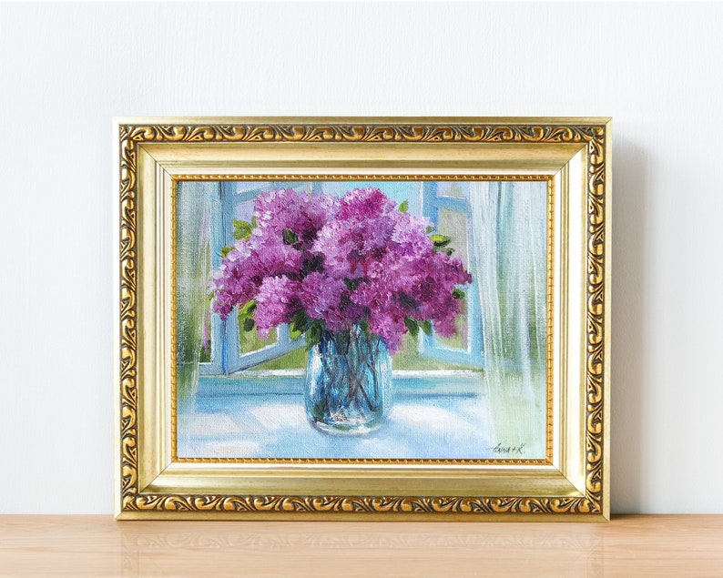 Lilac painting, Mothers Day gift idea, Original oil painting, Flowers wall art, Framed lilac art image 1