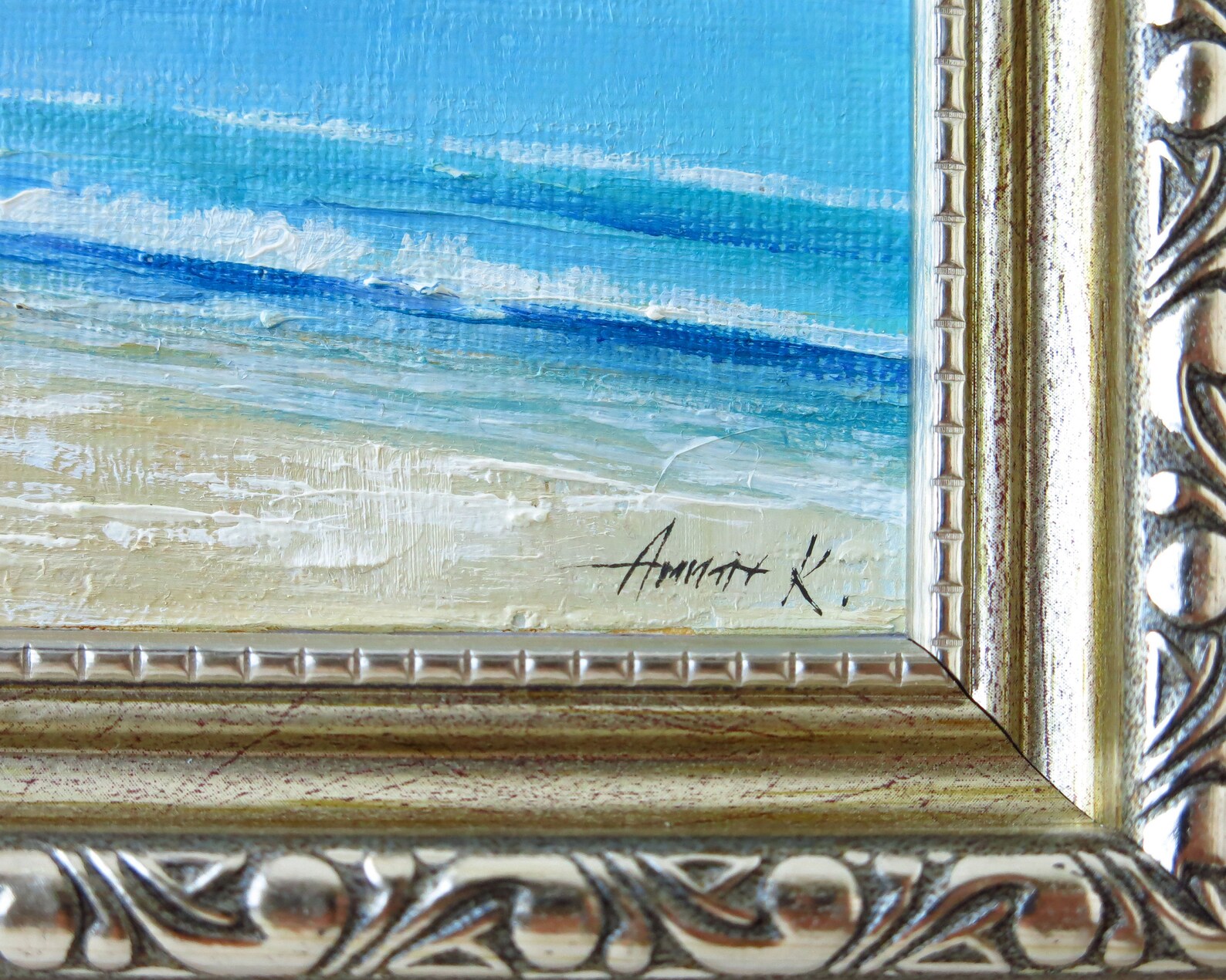 Small framed ocean painting in oil Wall art Blue Seascape Etsy