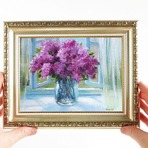 Lilac painting, Mothers Day gift idea, Original oil painting, Flowers wall art, Framed lilac art image 4