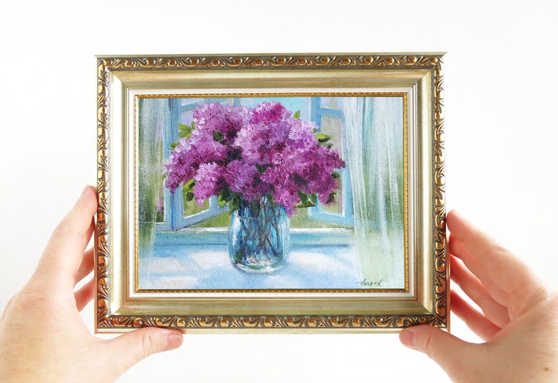 Lilac painting, Mothers Day gift idea, Original oil painting, Flowers wall art, Framed lilac art image 4