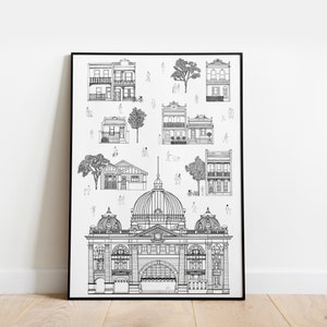 People of Melbourne Flinders Street | A4 | Melbourne Print, Cityscape, Melbourne Art, Wall Decor, Travel print, Melbourne terrace house