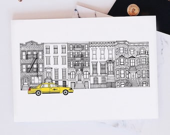New York Greeting Card | NYC Architecture | Skyline Illustration | Travel Card | NYC Taxi Cab | New York Gift
