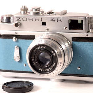 Serviced CLA Blue Zorki 4K Zorkiy Refurbished 35 mm Leica Film Camera Industar-50 3,5/50 mm USSR-lens