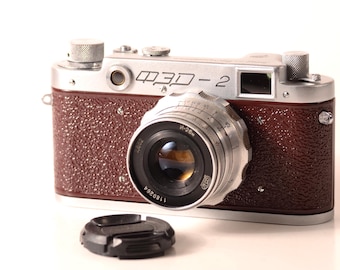 Serviced FED 2 Dark Red USSR Leica copy, Refurbished 35mm Film Camera, Industar-26M Lens, Fully Working EXC+