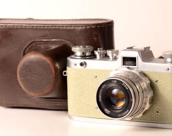 Unique Beige Zarja Zarya FED-2 Serviced CLA USSR 35mm film Camera Industar-26M 2.8/50mm Lens, Fully Working