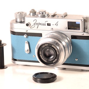 Zorki 4 Serviced CLA USSR Leica 35mm Camera Blue Body L39 Industar 50 3.5/50mm Lens, Fully WORKING, Exc cond.