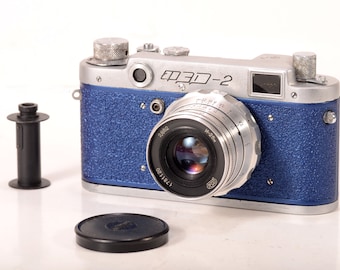 FED 2 Servised Refurbished Blue Leica USSR Camera Industar 26M 2.8/50mm Lens CLA Fully Working