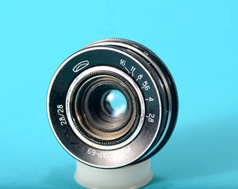 LEICA Screw Mount Industar 69 L39 Converted Lens 28mm f:2.8 M39 USSR +Adapter M39/Sony, Fuji, M4/3