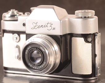Unique White Zenit-3M Serviced CLA 35mm SLR Film Camera Industar-50 3.5/50mm Lens, Fully Working