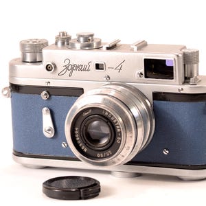 Zorki Zorkiy-4 Serviced CLA USSR Leica 35mm Camera Blue Body L39 Industar-50 3.5/50mm Lens, Fully WORKING