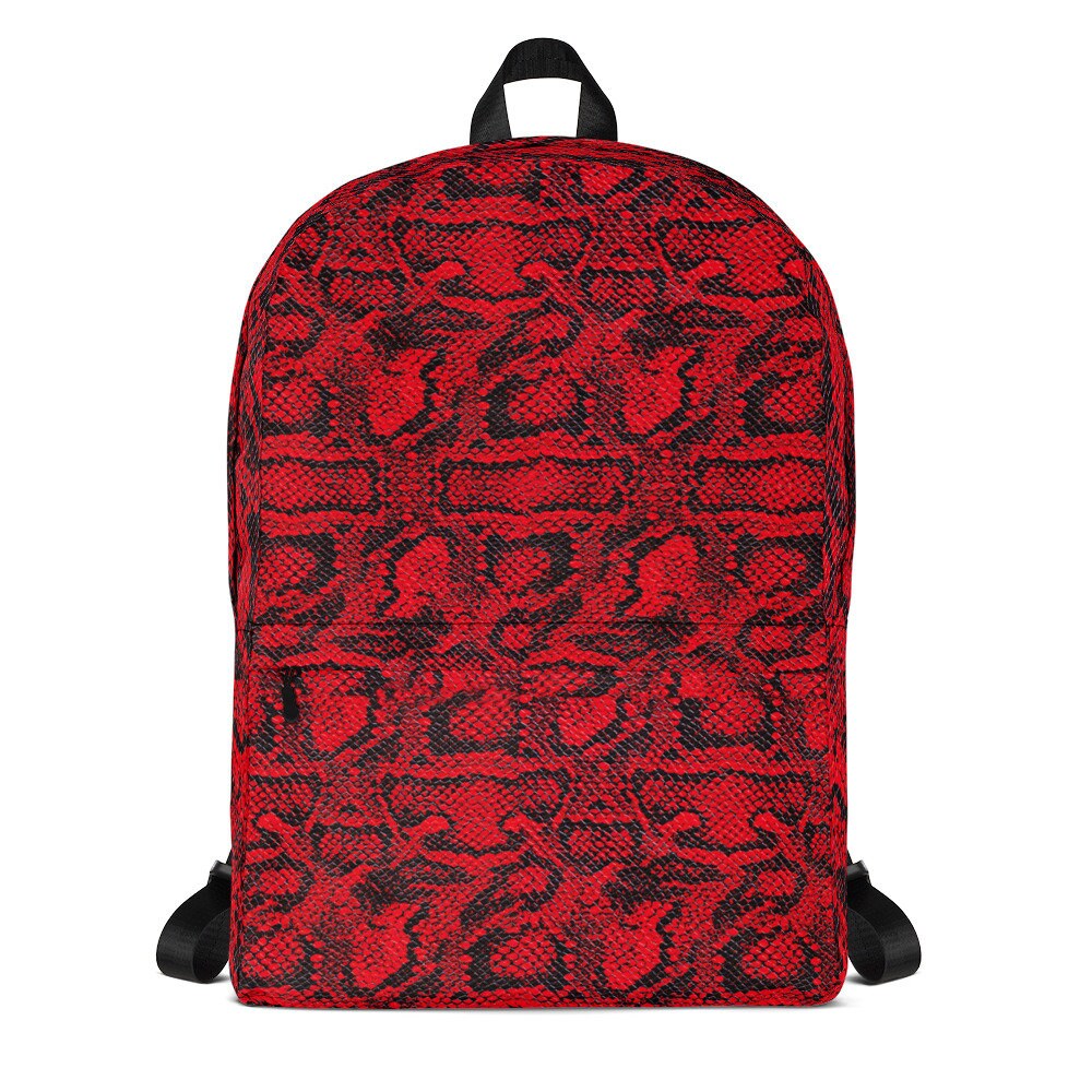 Red snake print back pack Handmade Red Python Leather Backpack: Snakeskin Rucksack - Etsy main image 2