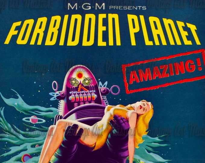 Vintage Science Fiction Movie Poster - Forbidden Planet - Retro Sci Fi Classic Print - Ready To Hang Traditional Wall Art