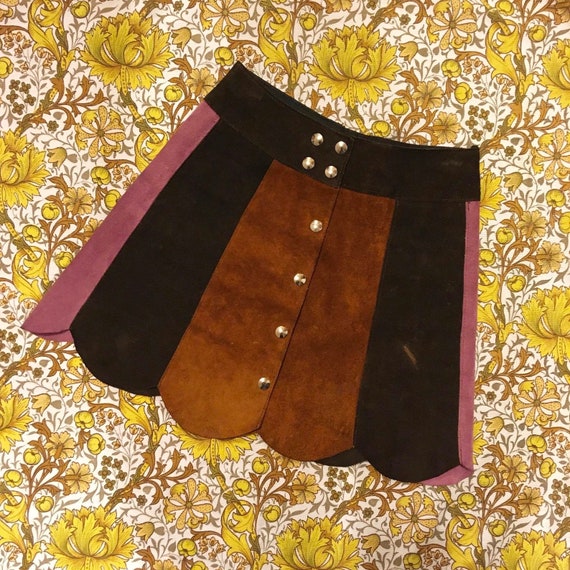Vintage 70s Skirt, 1970s Skirt, Suede Skirt, Leath