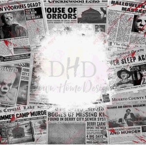 Horror Movie News Paper Collage with Bleach Spot 20 Oz Sublimation Tumbler Png File ***DIGITAL DOWNLOAD ONLY***