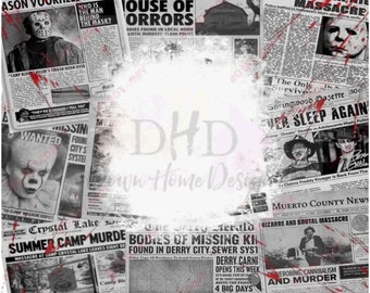 Horror Movie News Paper Collage with Bleach Spot 20 Oz Sublimation Tumbler Png File ***DIGITAL DOWNLOAD ONLY***
