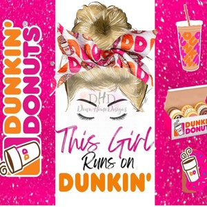 Cette fille blonde porte une veste Dunkin avec un papier peint à sublimation scintillant rose, fichier Png ***TÉLÉCHARGEMENT NUMÉRIQUE UNIQUEMENT***
