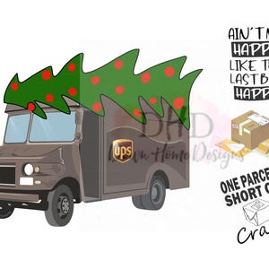 UPS Mail Truck Delivery Driver with Christmas Tree Sublimation Design Png File ****DIGITAL download ONLY****