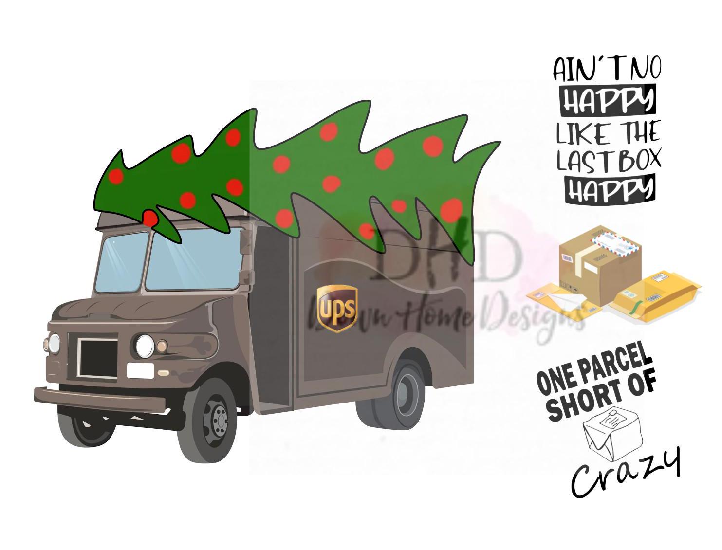 UPS Mail Truck Delivery Driver with Christmas Tree Sublimation Design Png File ****DIGITAL download ONLY****