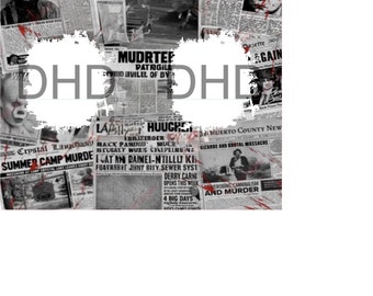 Horror Movie News Paper Collage with 2 Bleach Spots 20 Oz Sublimation Tumbler Png File ***DIGITAL DOWNLOAD ONLY***
