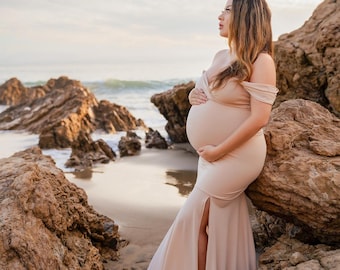 New 2023! Maternity Photoshoot Dress with a slit - available in 35 colors -