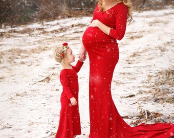 35 colors Maternity gown•Mother Daughter matching dresses• any color•maternity dress•little girl dress•baby shower•photo prop•plus size