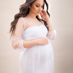 Parelzwangerschapsjurk, jurk met liefje, babyshower, fotorekwisiet