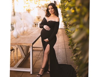 Sona gown with slit •35 colors•Sweetheart off the shoulder•maternity dress photo prop•baby shower dress•slim fitted dress•plus size•sale