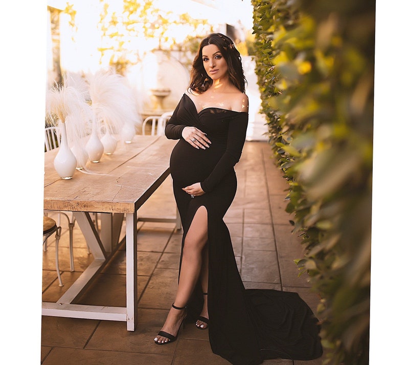 Sona gown with slit 35 colorsSweetheart off the shouldermaternity dress photo propbaby shower dressslim fitted dressplus sizesale image 1