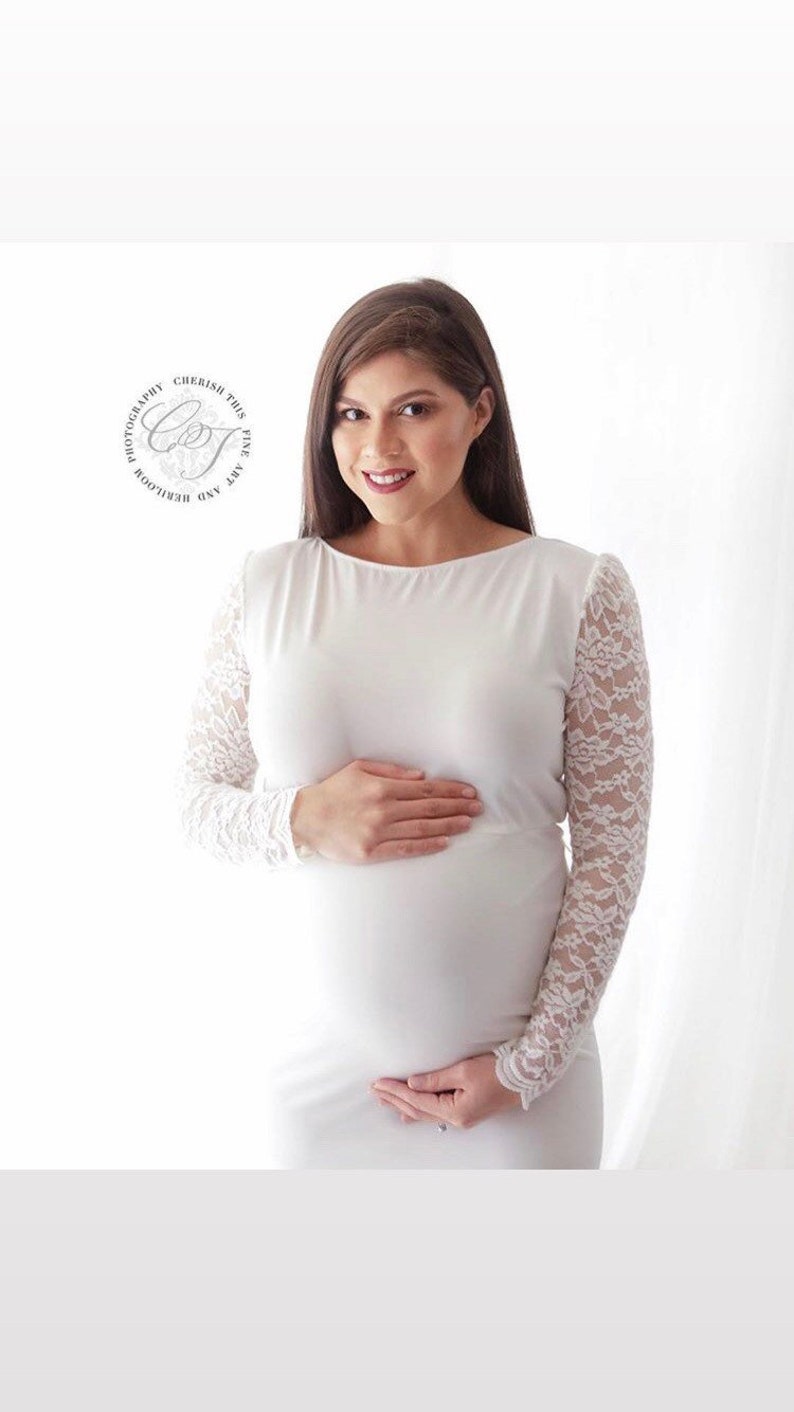 Lace sleeved Maternity gown~lace dress~Maternity photography~baby shower dress~maternity wedding dress~white lace~bridal shower dress