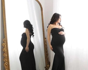 35colors~Maternity fitted strapless sweetheart gown~Maternity dress~Baby shower dress~Photography prop gown~Plus size gown~pregnancy dress