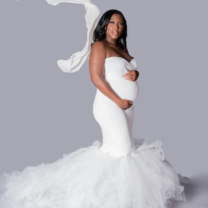 35 kolorów~Tiulowa syrenka ciążowa~Dopasowana suknia bez ramiączek z dekoltem w kształcie serca~Sukienka ciążowa~Sukienka na baby shower~Sukienka do fotografii~Sukienka ciążowa