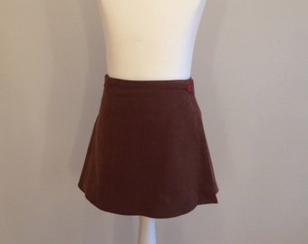 Winding skirt, Kordrock, cotton, brown, dots, for turning, 2 buttons, red, school uniform, for girls, easy to play, easy to put on