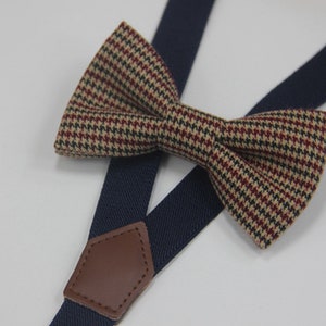 Brown tan Houndstooth Bow tie set for Boys Men Navy Blue wedding  Elastic Suspenders Braces for Kids Page Boy Toddler Youth Teenage adult