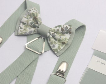 Floral dusty sage green bow tie & suspenders for men kids baby toddler boys ring bearers groomsman Wedding outfit Boy's Ring Bearer gift