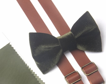 Mrtini olive green velvet Bow tie Bowtie for Men Adult / Youth Teenage / Boy Kids / Toddler Baby Infant match David's bridal