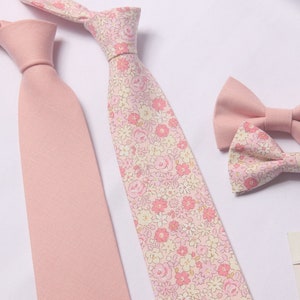 Ballet floral ties for men, rose pink men&#39;s linen tie, light blue pink Groom Tie, Tie For Wedding Necktie For Groomsmen match DAVID&#39;S BRIDAL