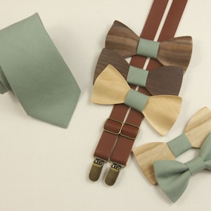 Sage Green Ties, sage Linen Neckties. Sage Green bow ties. bow tie suspenders set, wood bow tie   Groomsmen Ties. Dus