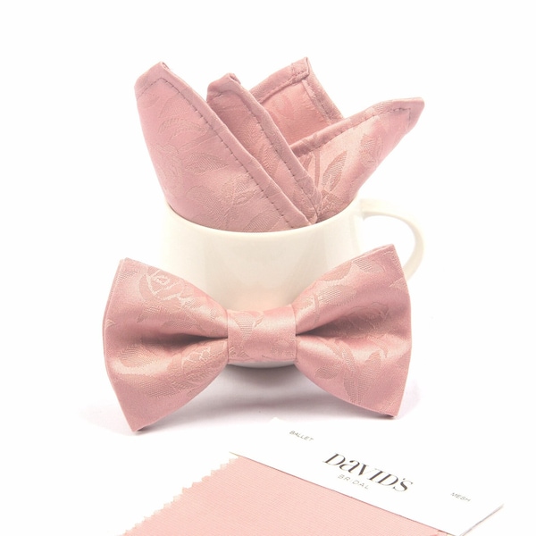 Ballet bow tie for man boy kids  groomsman rose jacquard satin  brown suspenders dusty pink pocket square  DAVID'S BRIDAL for ring bearers