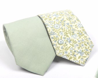 Cravate pour hommes en lin de sauge poussiéreuse, cravate florale pour marié, cravate pour cravate de mariage pour garçons d'honneur, pochette de costume de sauge avec cravate pour hommes de sauge