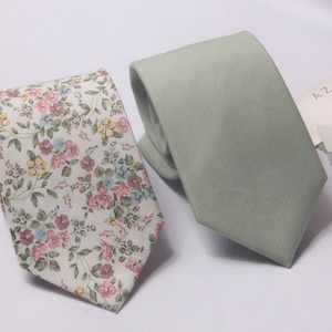 Floral neck tie, dusty sage green floral Groomsmen Tie,agave sage tie, pink green Flower tie, match David&#39;s bride Wedding tie, Men&#39;s  tie,