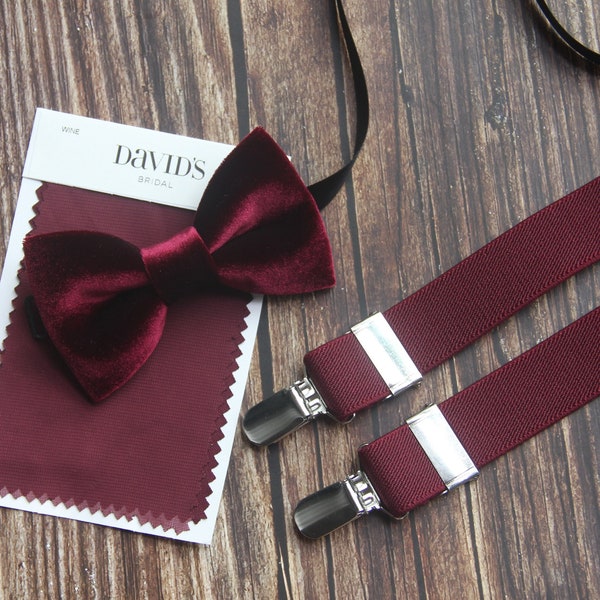 Burgundy Wine red velvet  bow tie for men  wedding bow tie  match DAVID'S BRIDAL for boys men  ring bearers  groomsman
