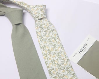 Floral neck tie, Eucalyptus Groom Tie,wedding tie for men, green Flower tie, match David's bride tie, Men's  tie, Groomsmen tie, linen tie