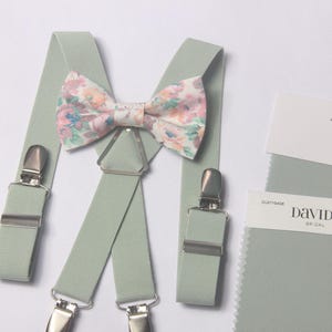 Dusty rose pink bow tie & suspenders for kids baby Floral bow tie for boys men ring bearers groomsman Wedding outfit Boy&#39;s Ring Bearer gift